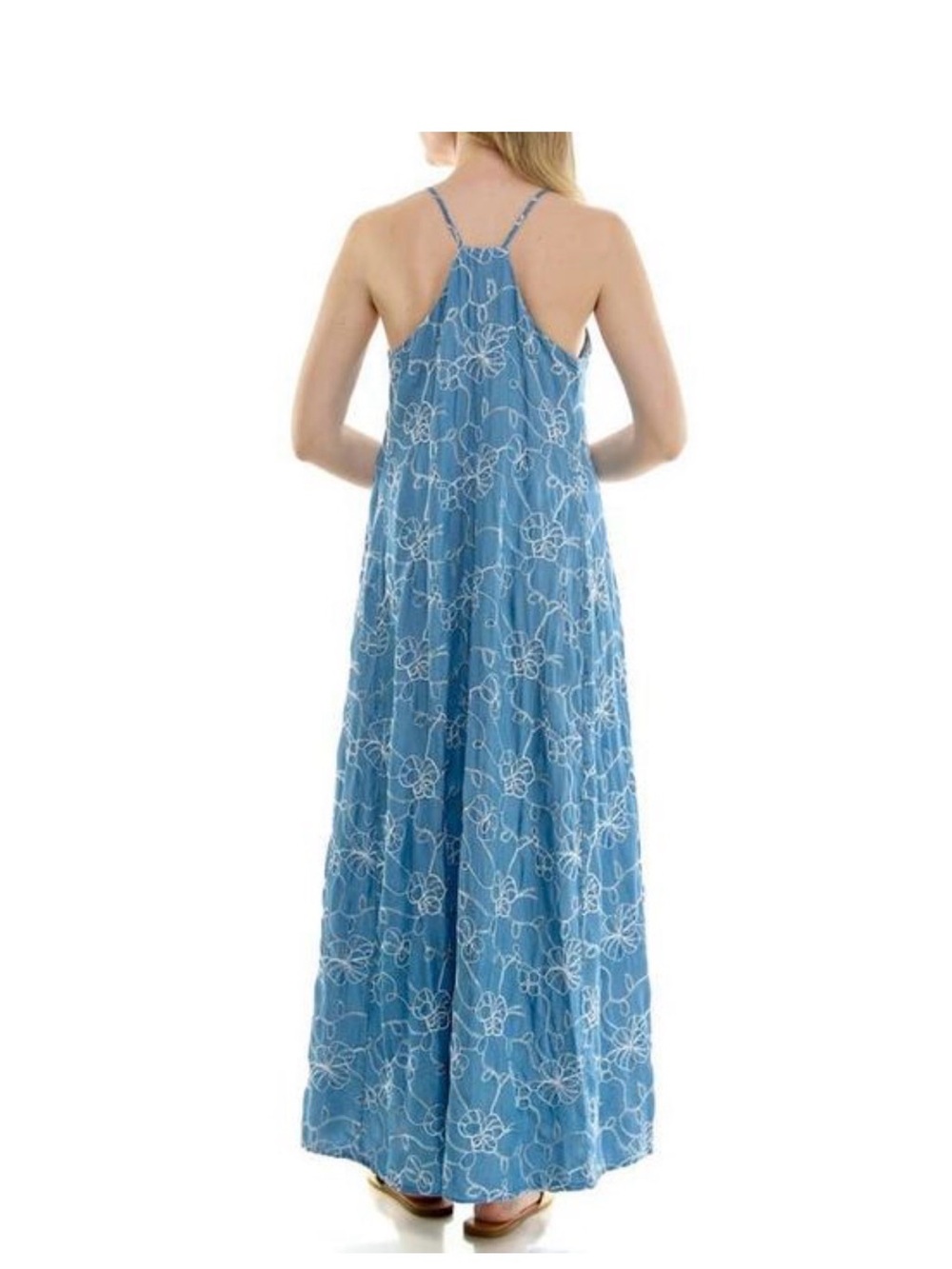 Nicole Miller Light Blue Floral Lace-Overlay Maxi Dress - Picture 2 of 4